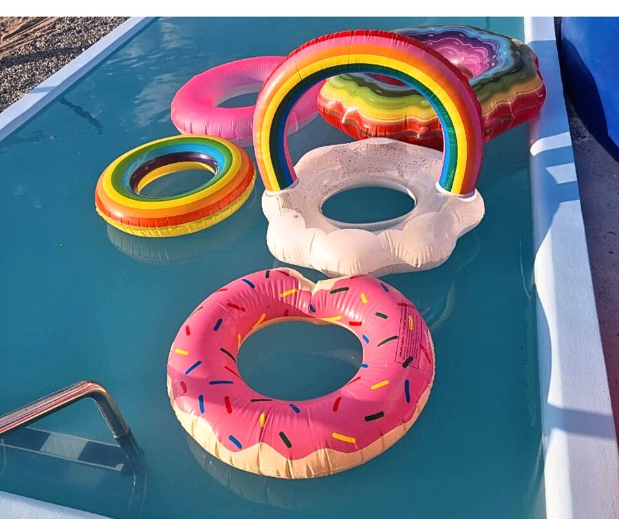 Colorful floaties in the private pool