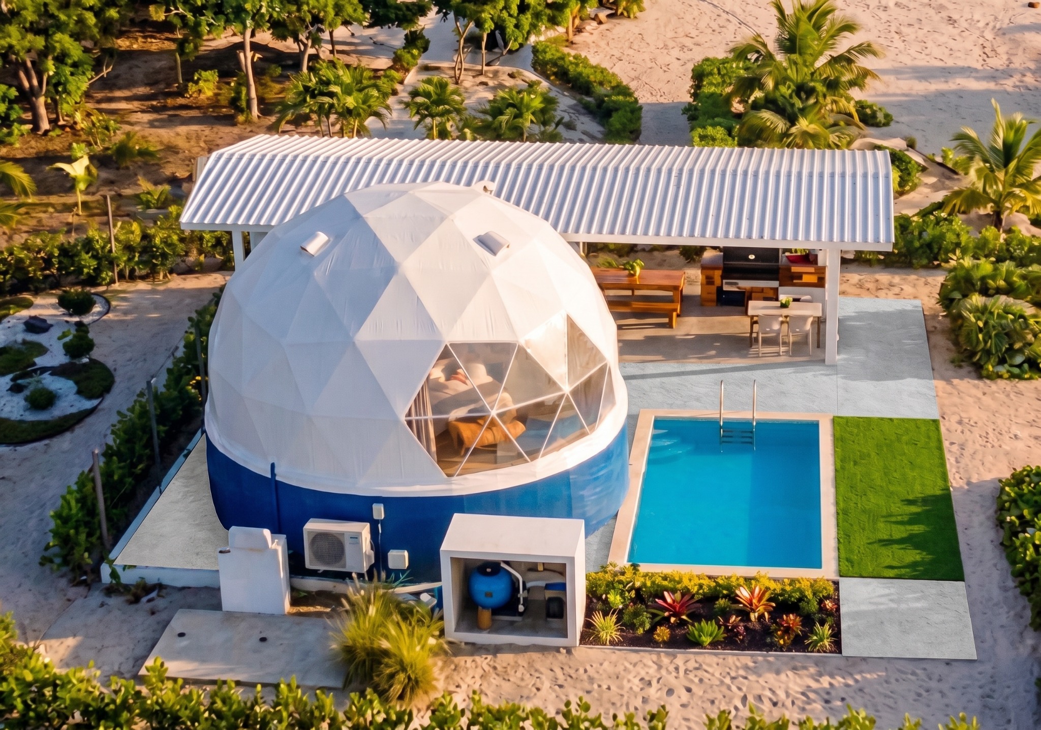 Aerial view of an AmanDagat villa and its private pool